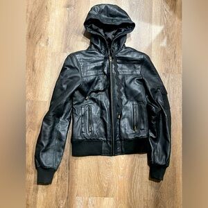100% leather jacket hooded